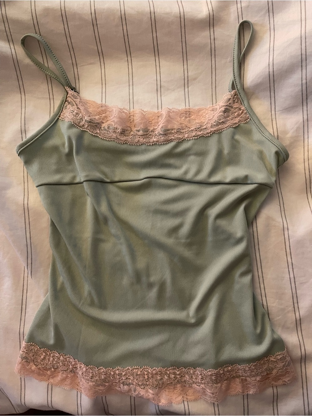 Mint Green Strawberry Pink Lace Cami - Size Small